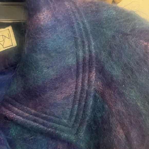 Fashion Gallery Blue Purple Mohair Wool Plaid Longline Coat M - Picture 6 of 14